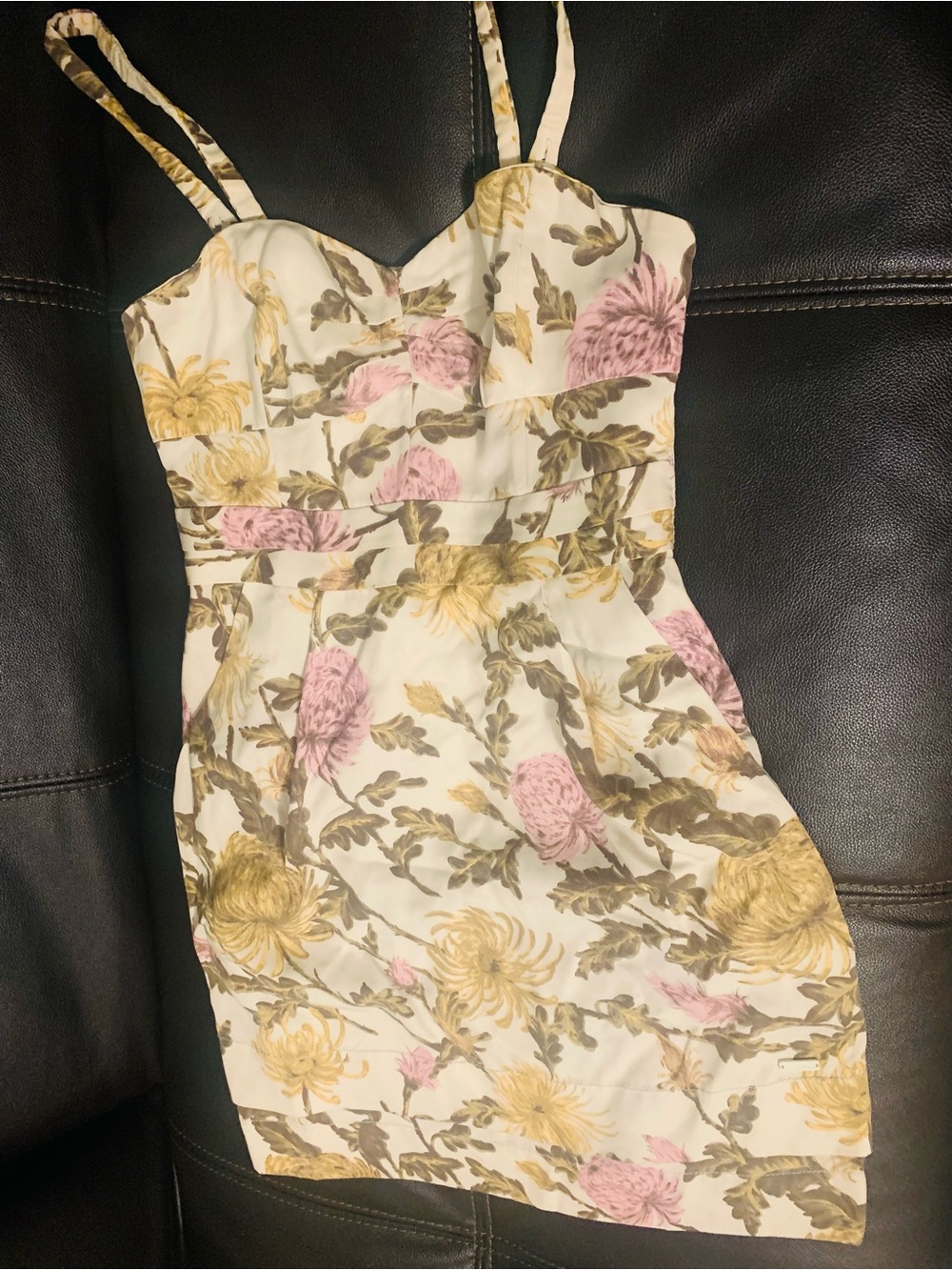 Wilfred Cream Floral Sweetheart Mini Dress with Pink & Gold Blooms